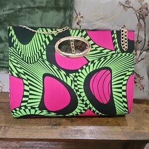 Vibrant Pink and Green Patterned Women's Bag